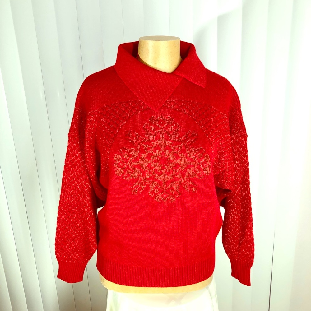 NWOT Wool pullover sweater red M collar long slee